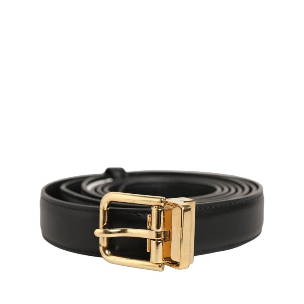 Dolce & Gabbana Black Leather Double Wrap Metal Buckle Women's Belt